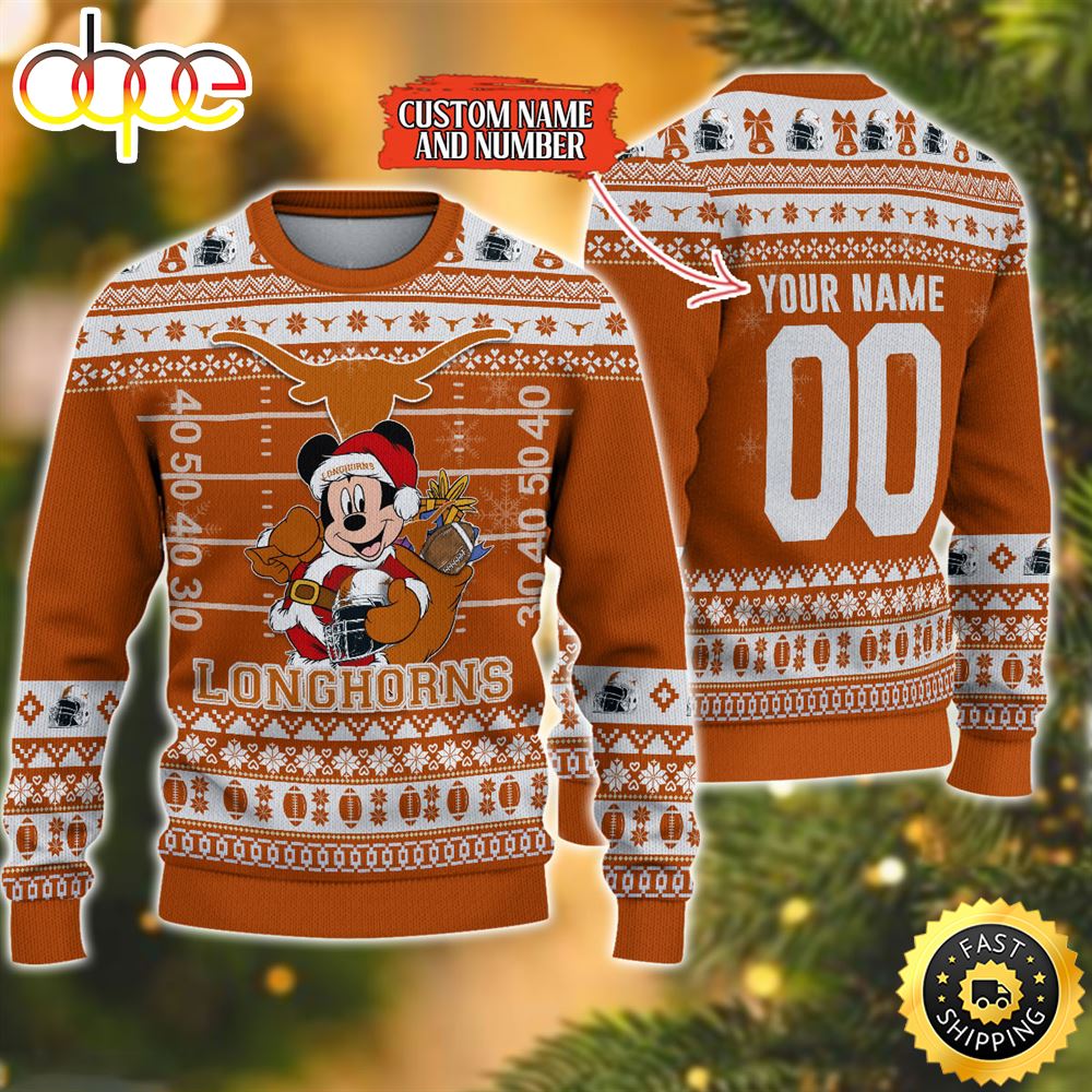 Personalized Texas Longhorns Mickey Ugly Christmas Sweater,