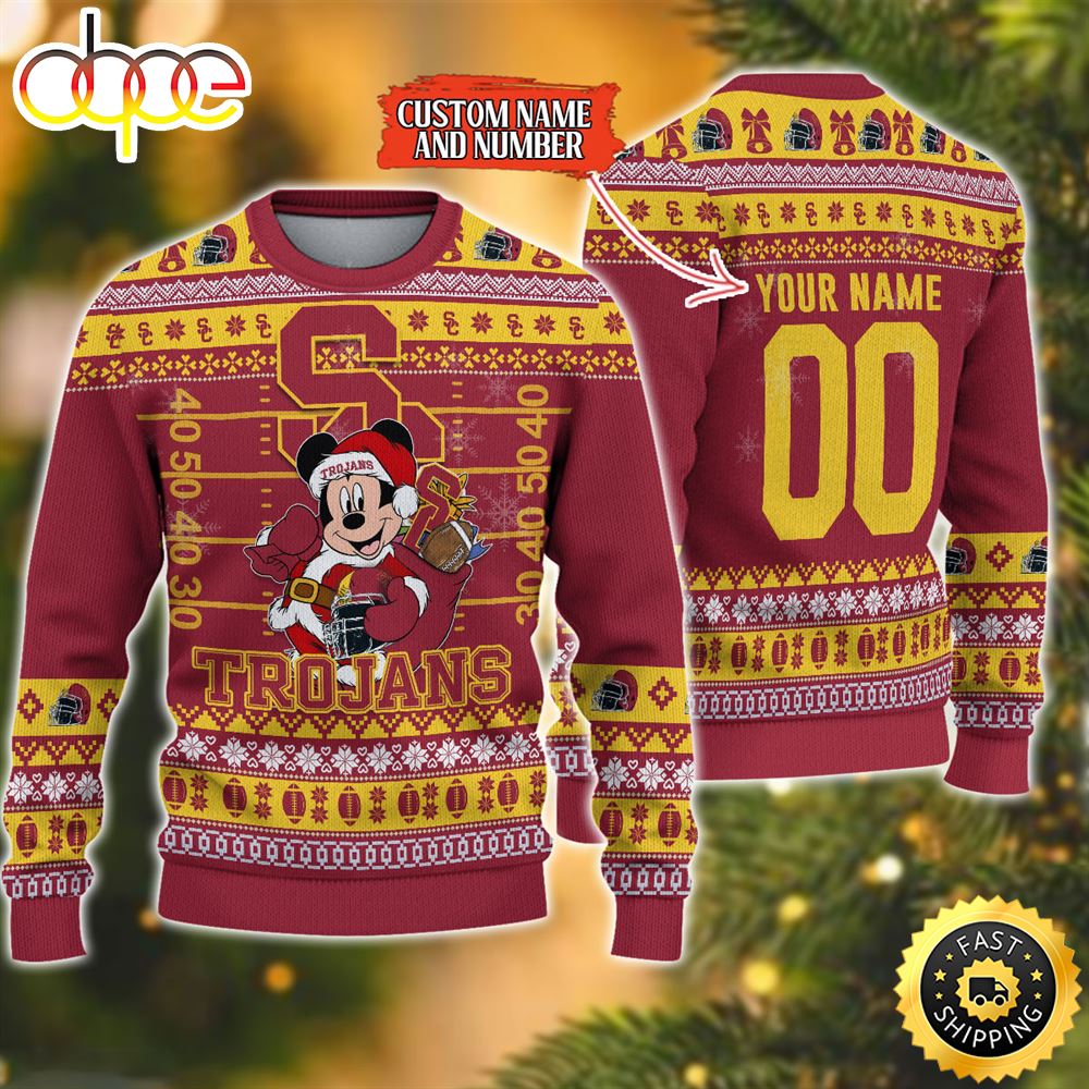 Personalized USC Trojans Mickey Ugly Christmas Sweater,