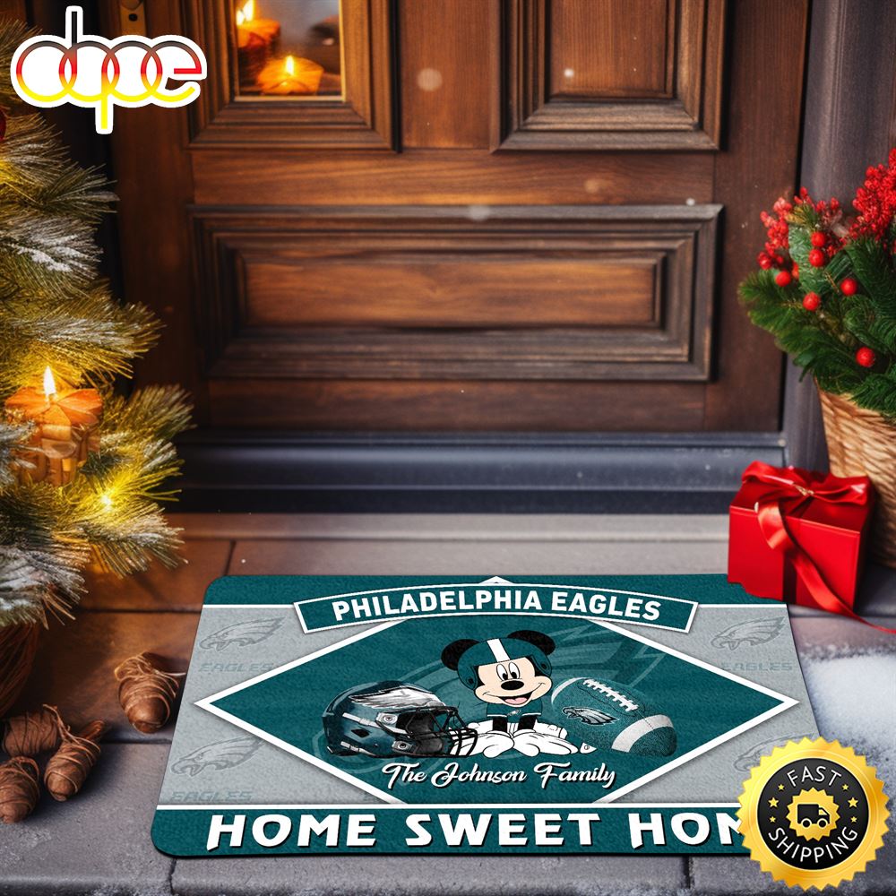 Philadelphia Eagles Doormat Custom Your Family Name Sport Team And Mickey Mouse NFL Doormat Z9suag.jpg