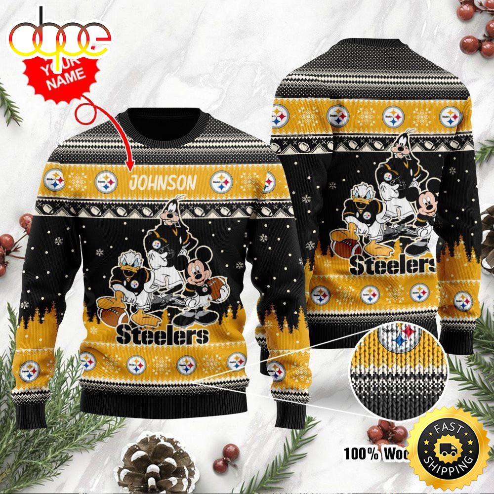 Pittsburgh Steelers Disney Donald Duck Mickey Mouse Goofy Personalized Ugly Christmas Sweater Perfect Holiday Gift Zqw3bz.jpg