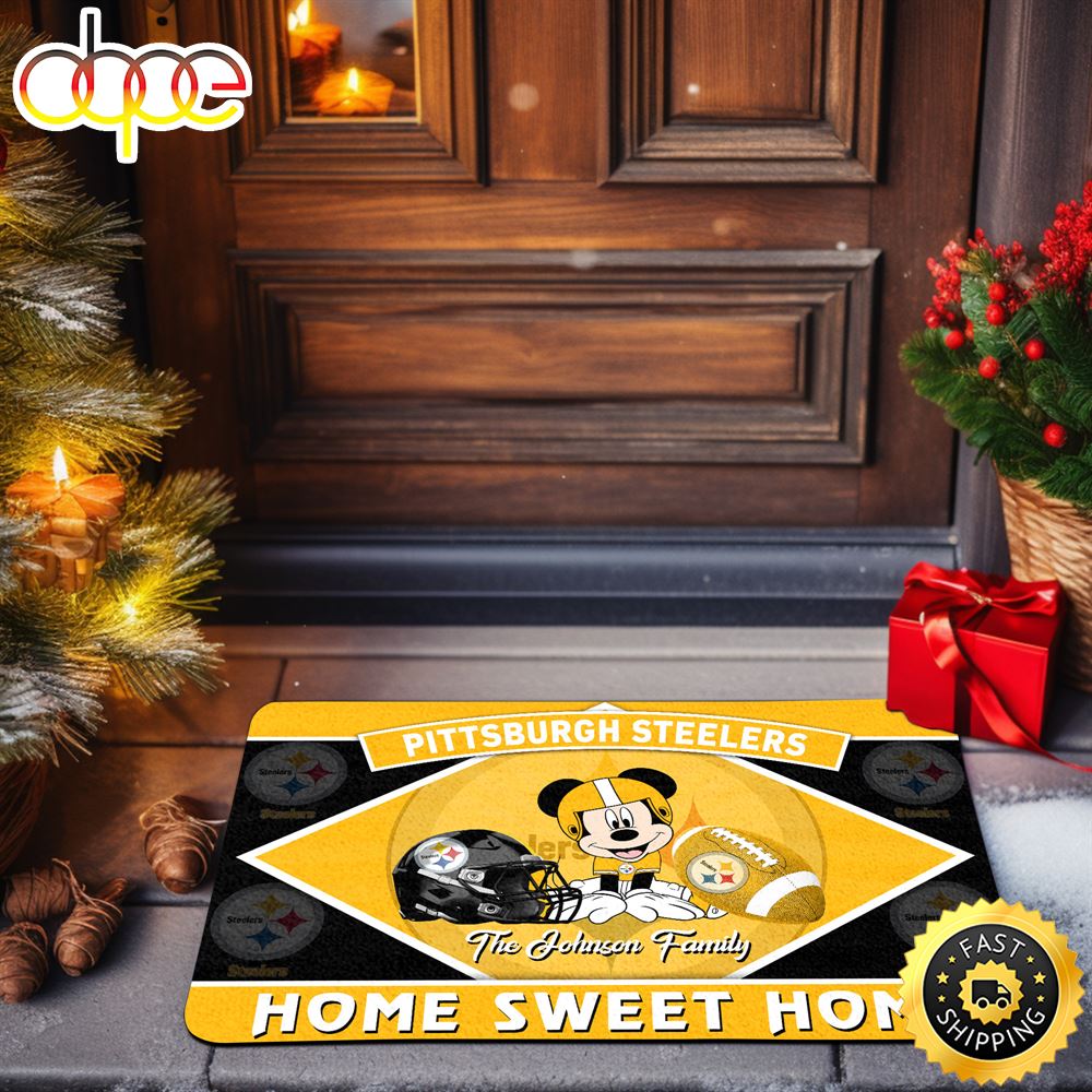 Pittsburgh Steelers Doormat Custom Your Family Name Sport Team And Mickey Mouse NFL Doormat H9yw9z.jpg