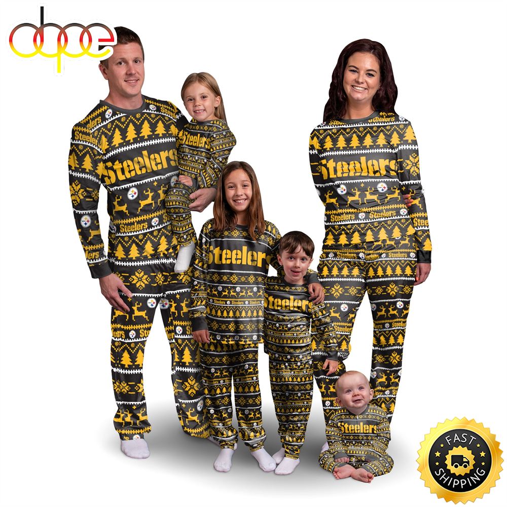 Pittsburgh Steelers NFL Patterns Essentials Christmas Holiday Family Matching Pajama Sets Bs3zmh.jpg