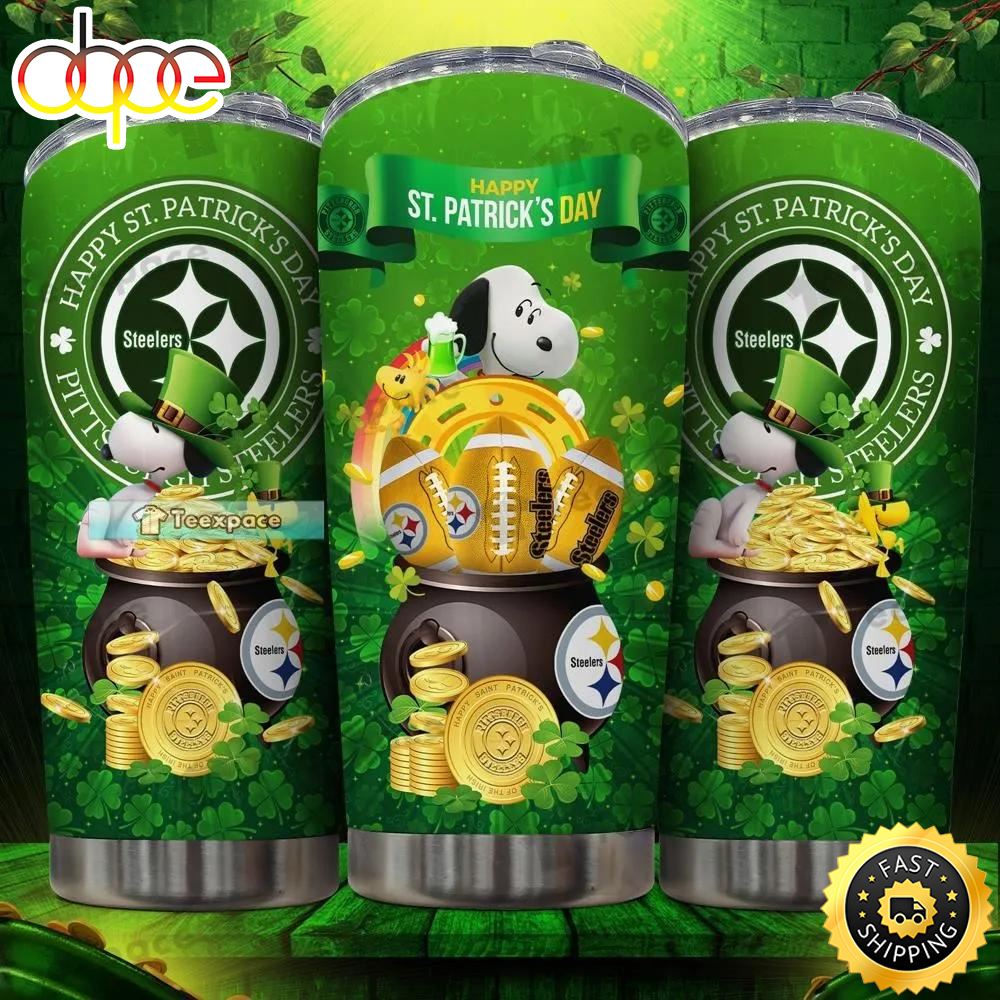 Pittsburgh Steelers Snoopy Happy ST. Patrick's Day Tumbler
