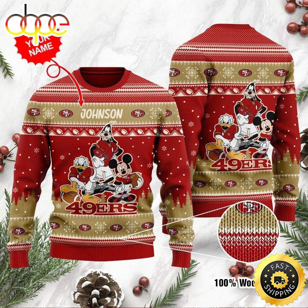 San Francisco 49Ers Disney Donald Duck Mickey Mouse Goofy Personalized Ugly Christmas Sweater Perfect Holiday Gift Kaosuq.jpg