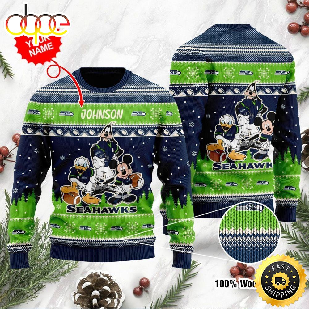 Seattle Seahawks Disney Donald Duck Mickey Mouse Goofy Personalized Ugly Christmas Sweater Perfect Holiday Gift Nuosut.jpg