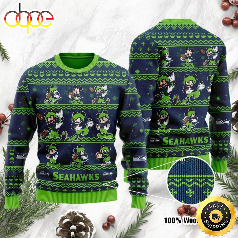 Seattle Seahawks Mickey Mouse Ugly Christmas Sweater, Perfect Holiday Gift