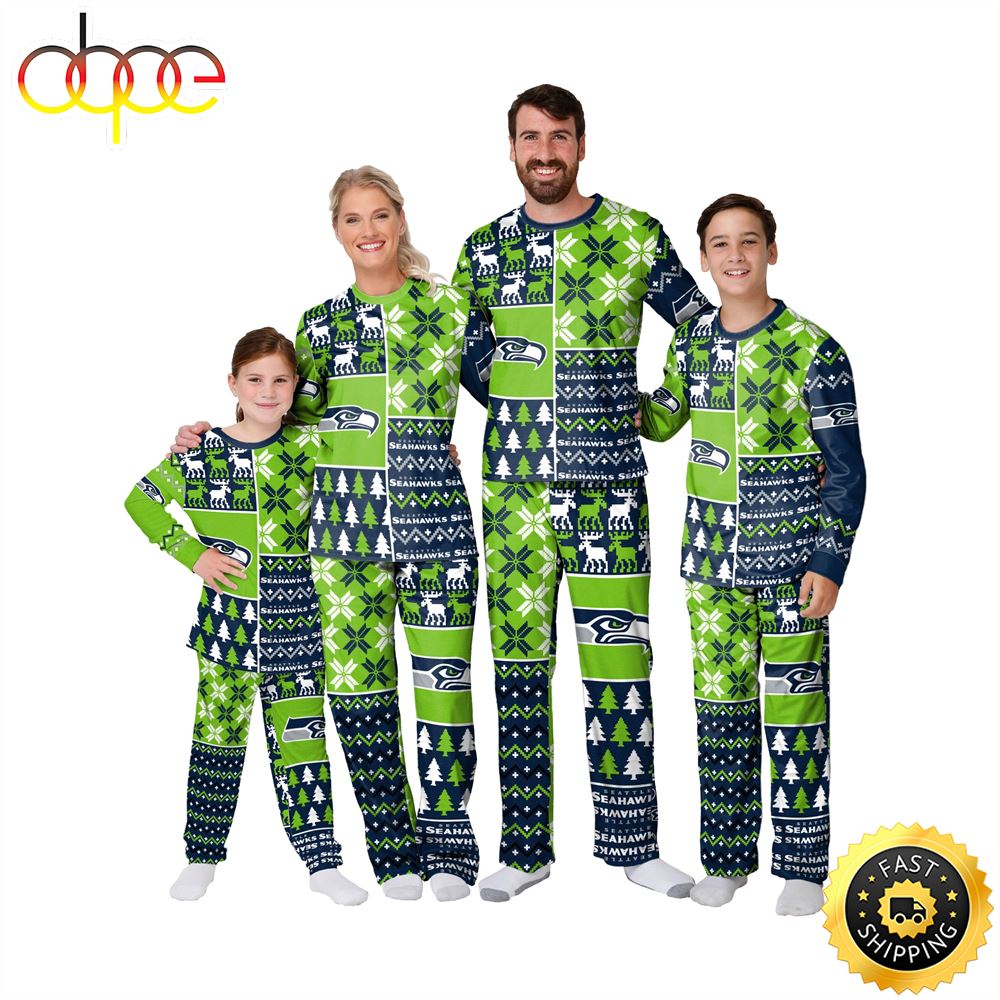 Seattle Seahawks NFL Patterns Essentials Christmas Holiday Family Matching Pajama Sets Xvbknj.jpg