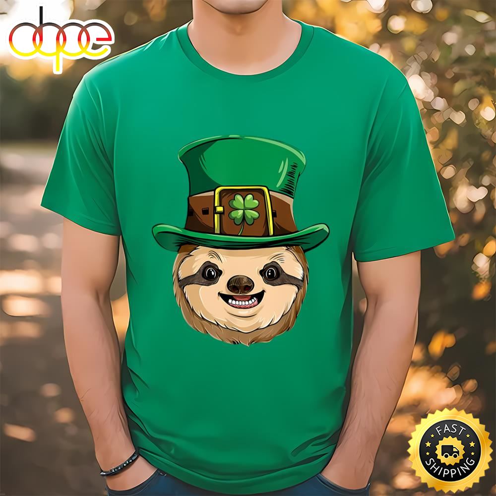 Sloth St Patricks Day T Shirt Boys Kids Leprechaun On Men’s T Shirt T Shirt