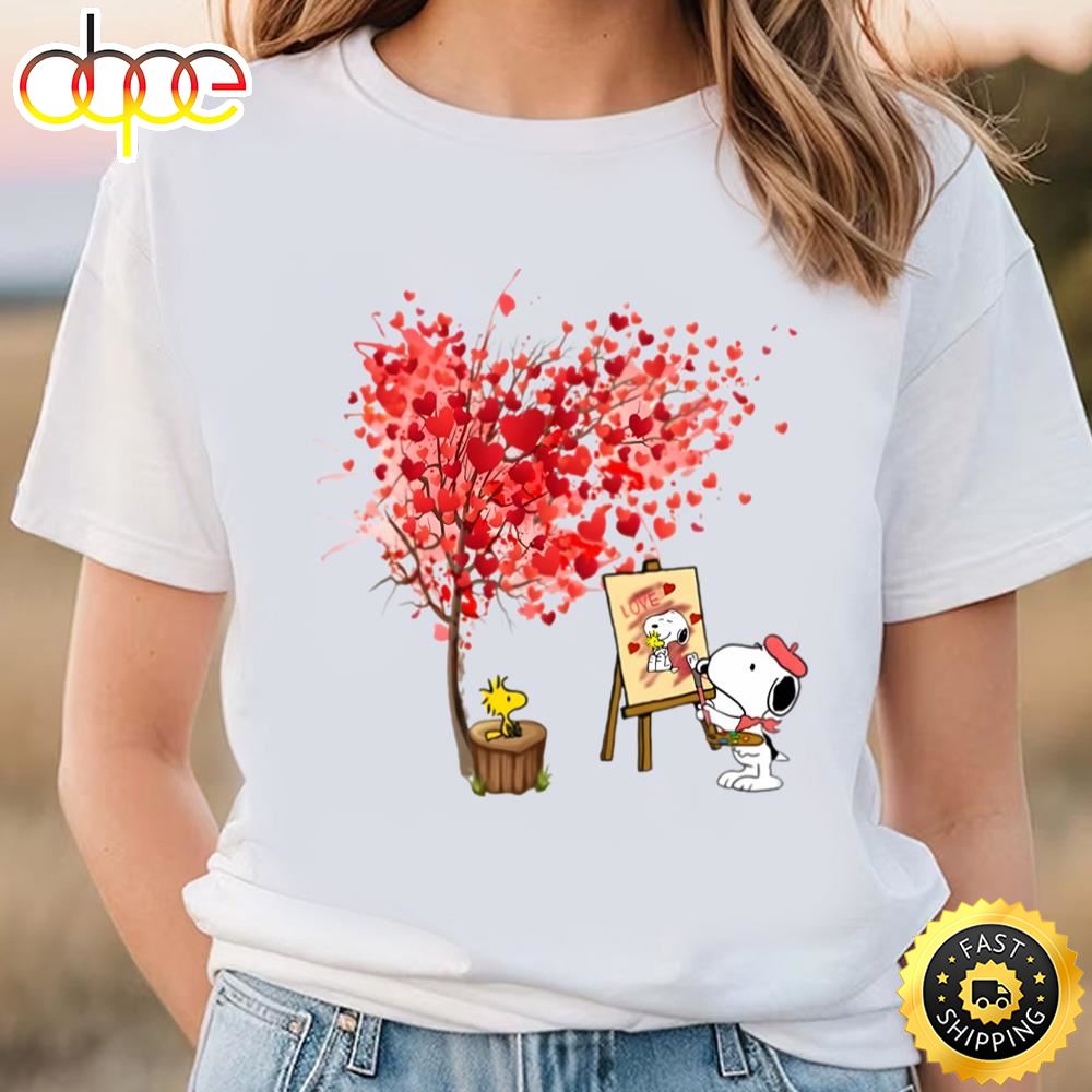 Snoopy Paint Valentine Tree T Shirt