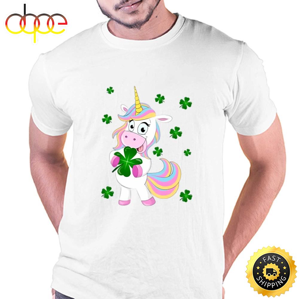 St Patrick’s Day Lucky Unicorn Holding A Four Leaf Clover T Shirt T Shirt