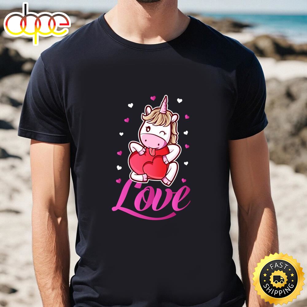 Unicorn Love Heart Valentine’s Day T Shirt