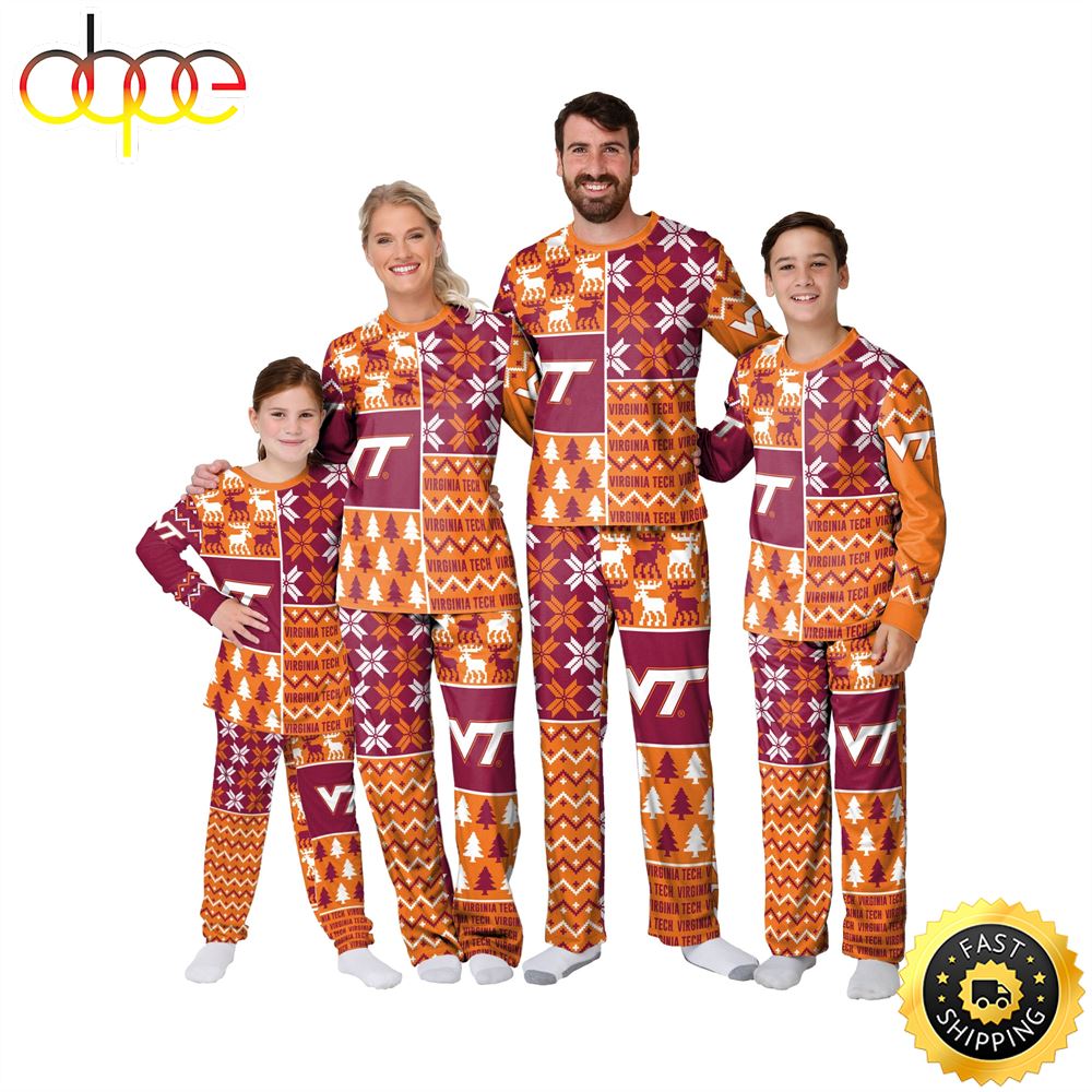 Virginia Tech Hokies NCAA Patterns Essentials Christmas Holiday Family Matching Pajama Sets Q1mx1f.jpg