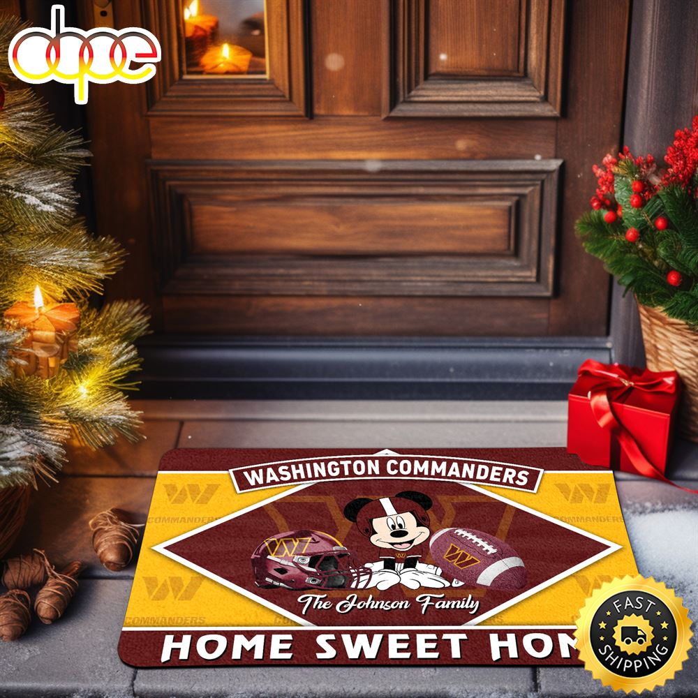 Washington Commanders Doormat Custom Your Family Name Sport Team And Mickey Mouse NFL Doormat Mvi0jw.jpg