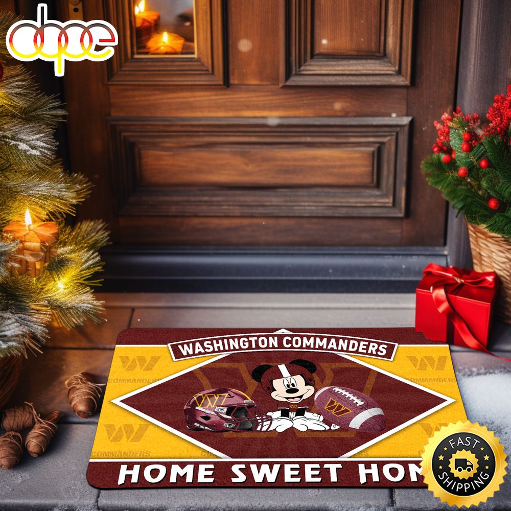 Washington Commanders Doormat Sport Team And Mickey Mouse NFL Doormat