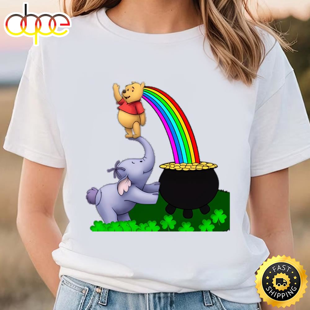 Winnie The Pooh Happy St Patrick’s Rainbow And Shamrocks Shirt Tshirt