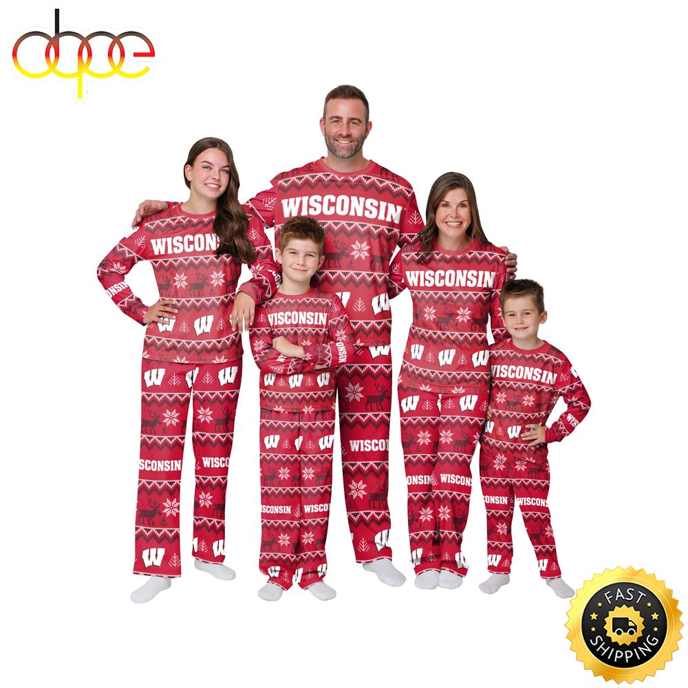 Wisconsin Badgers NCAA Patterns Essentials Christmas Holiday Family Matching Pajama Sets Bawxb6.jpg