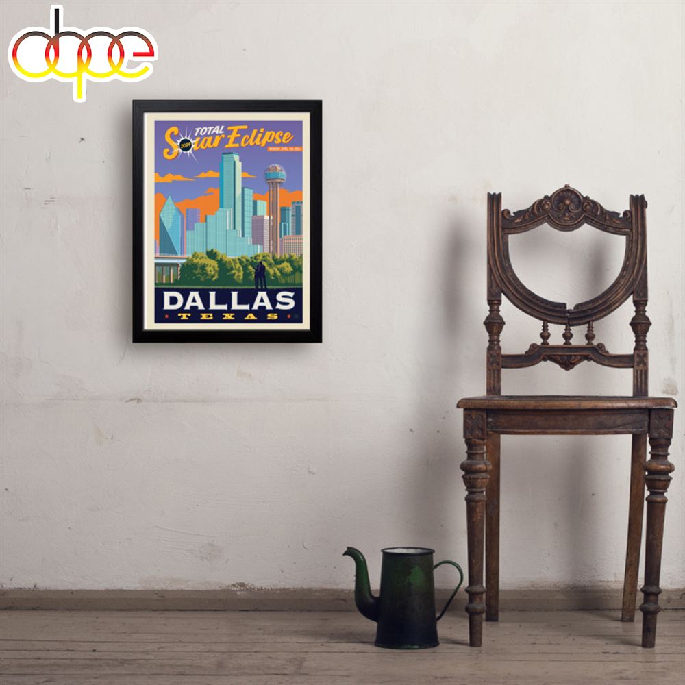 2024 Total Solar Eclipse Dallas Texas Canvas Poster