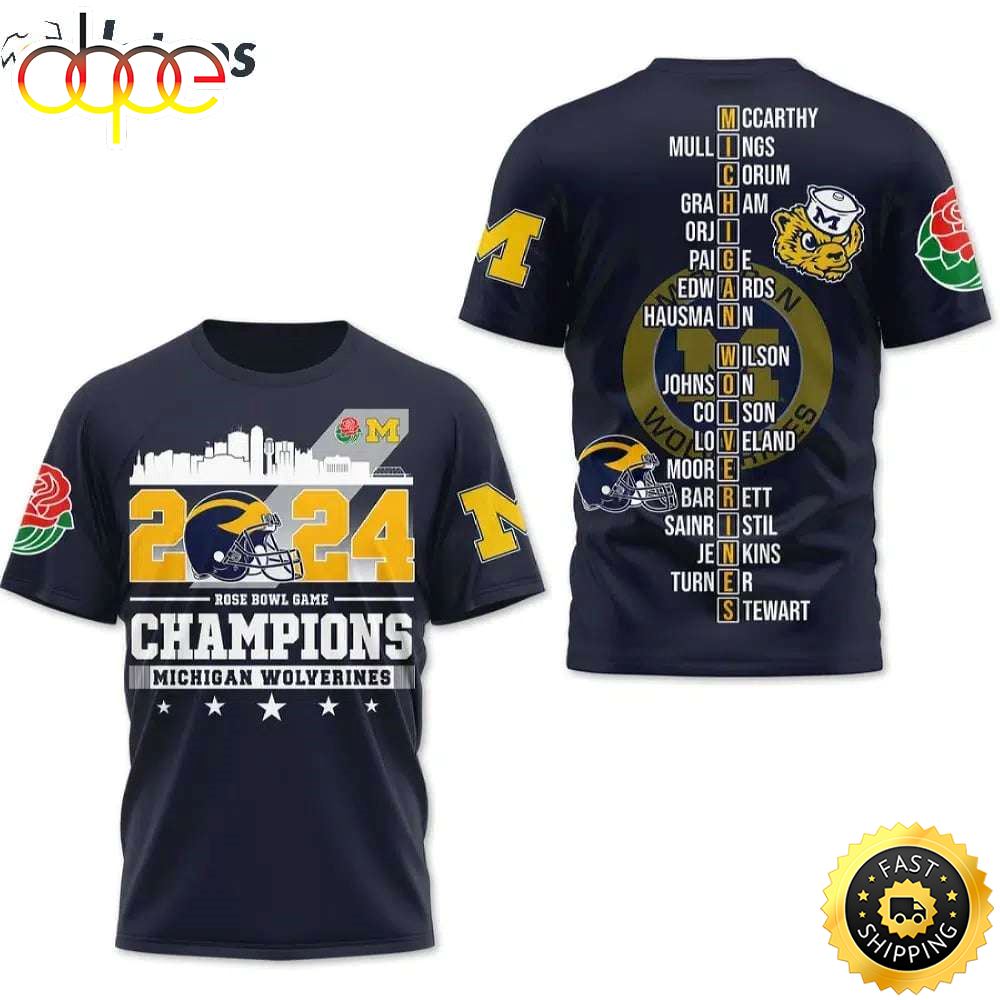 2024 Rose Bowl Champs Michigan Football 3d Shirt Tshirt