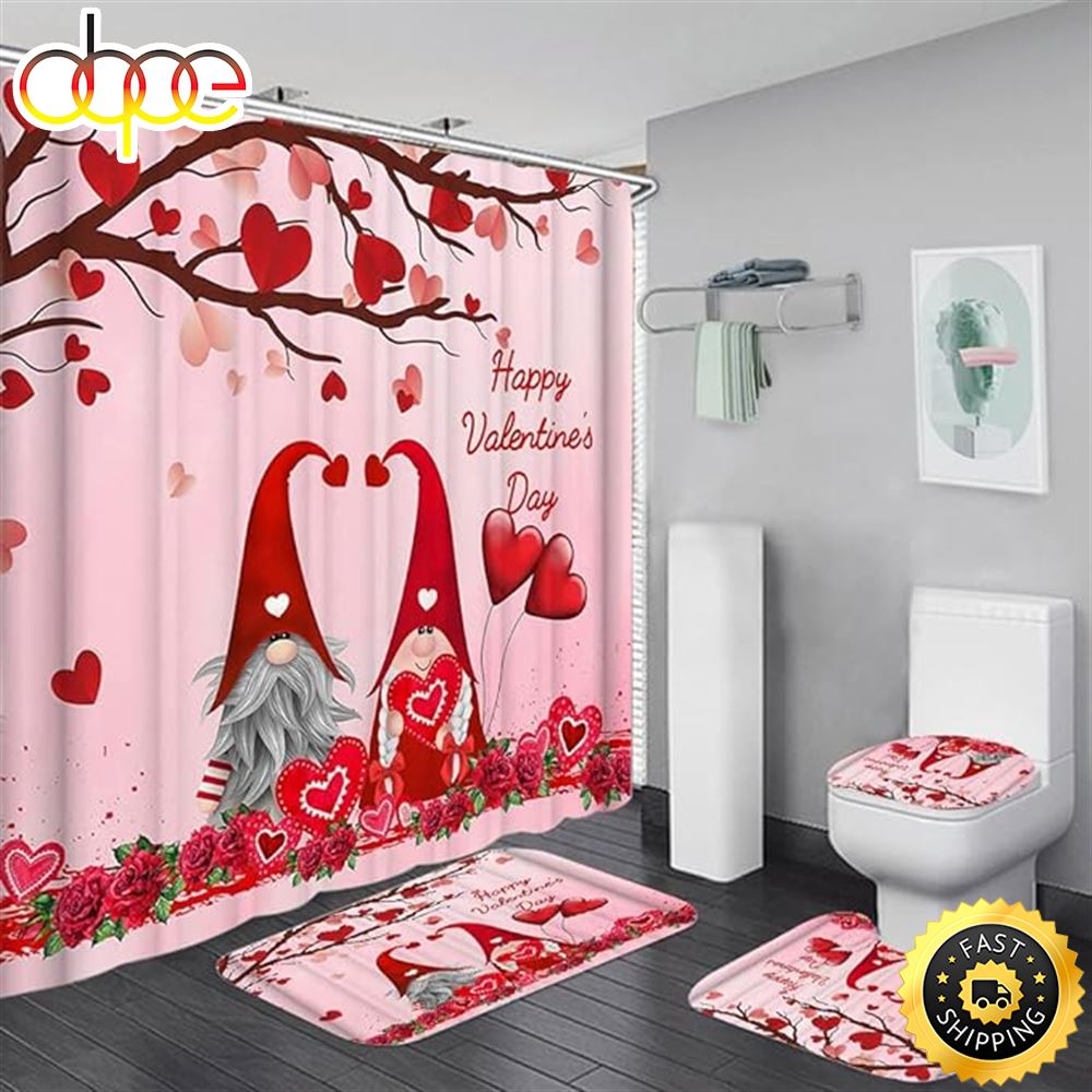 4pcs Valentines Shower Curtain Sets With Rugs