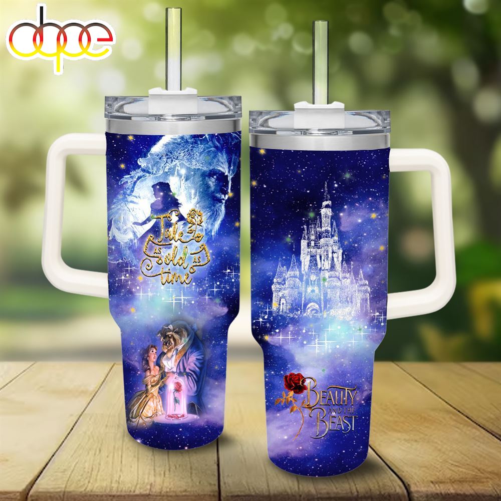 Beauty & the Beast Castle Glitter Pattern 40oz Tumbler with Handle and  Straw Lid –