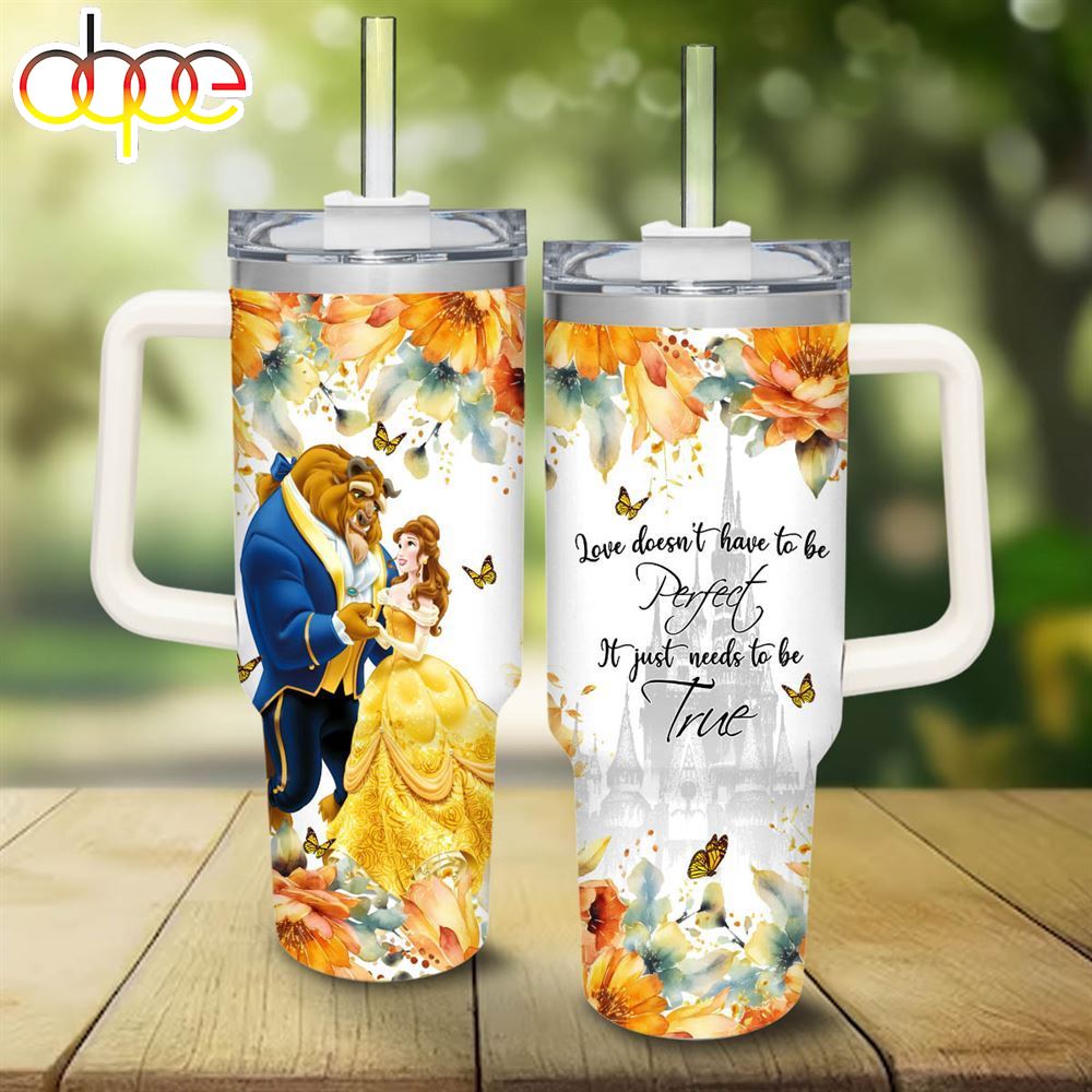 Beauty And The Beast Flower Pattern 40oz Tumbler With Handle And Straw Lid