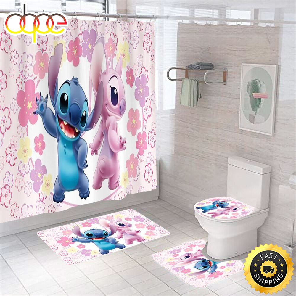 Cartoon Shower Curtain Bathroom Rug Set Thick Bath Mat Non Slip Toilet Lid Cover