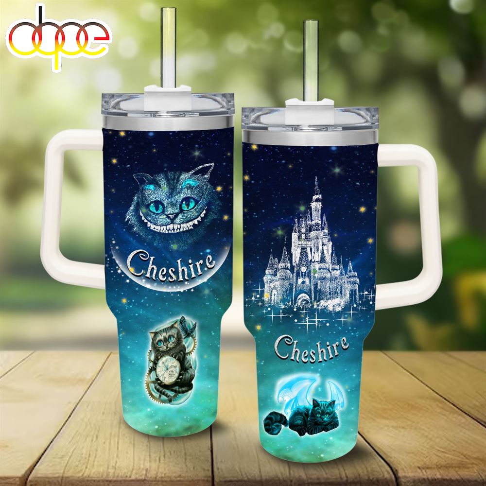 Cheshire Cat Castle Glitter Pattern 40oz Tumbler With Handle And Straw Lid