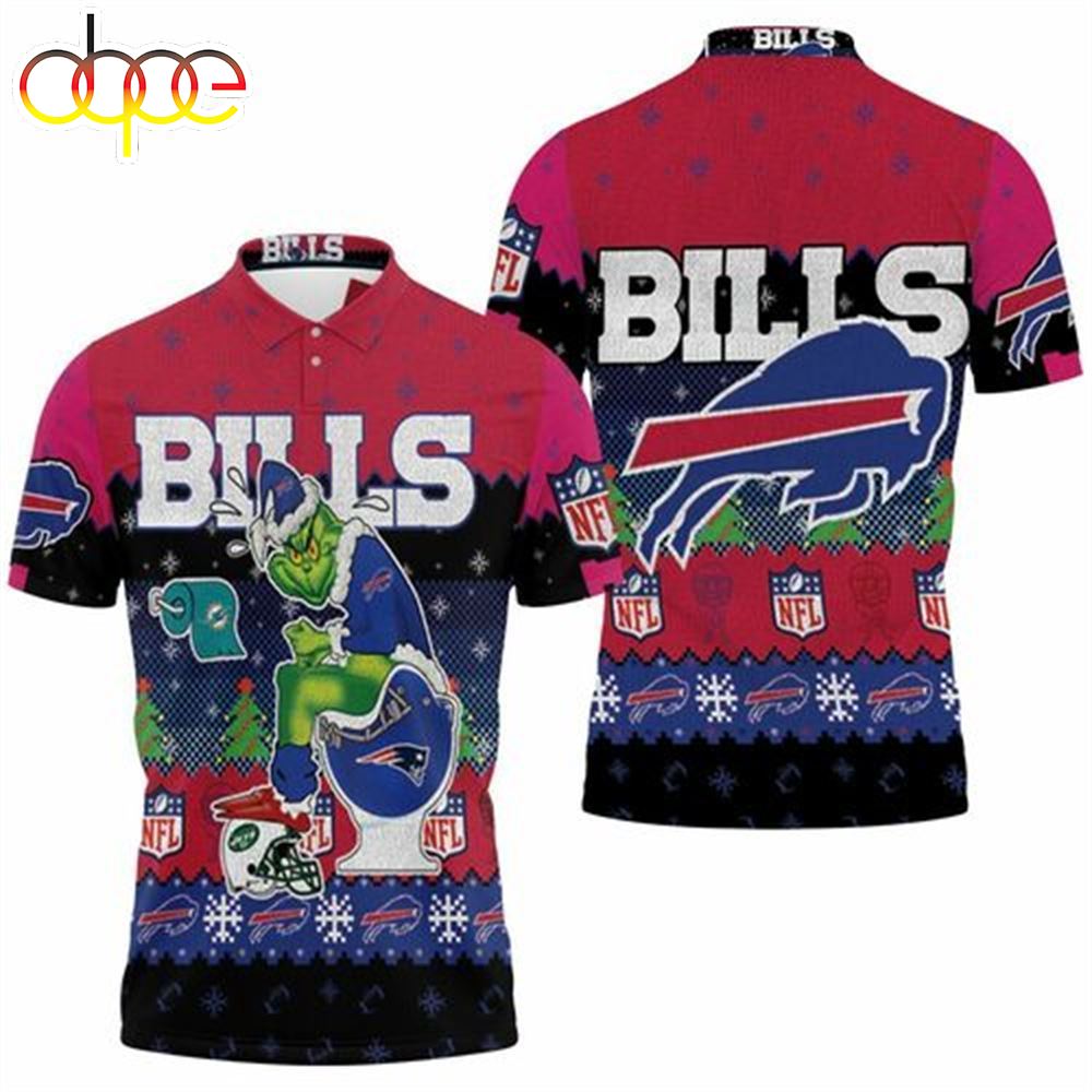 Christmas Grinch In Toilet Buffalo Bills Knitting Pattern 3d Jersey Polo Shirt