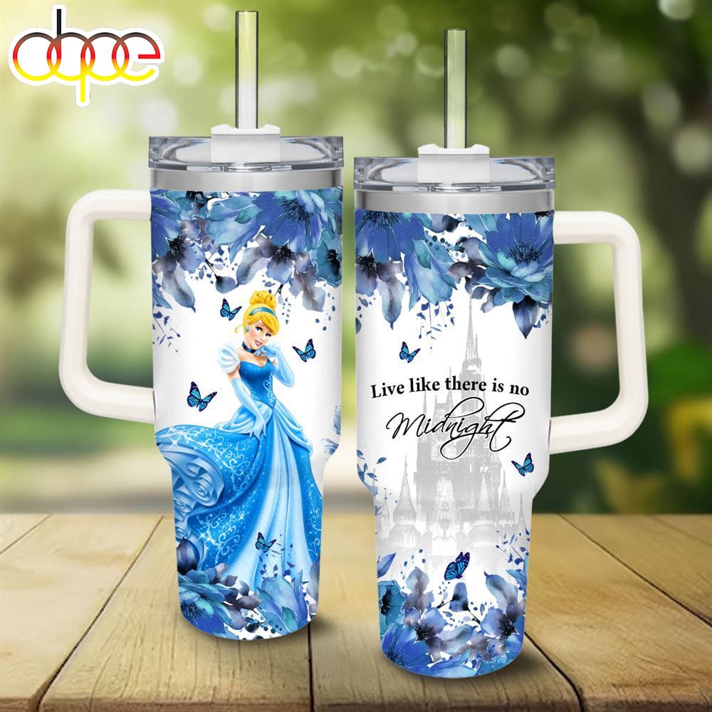 Cinderella Princess Flower Pattern 40oz Tumbler With Handle And Straw Lid