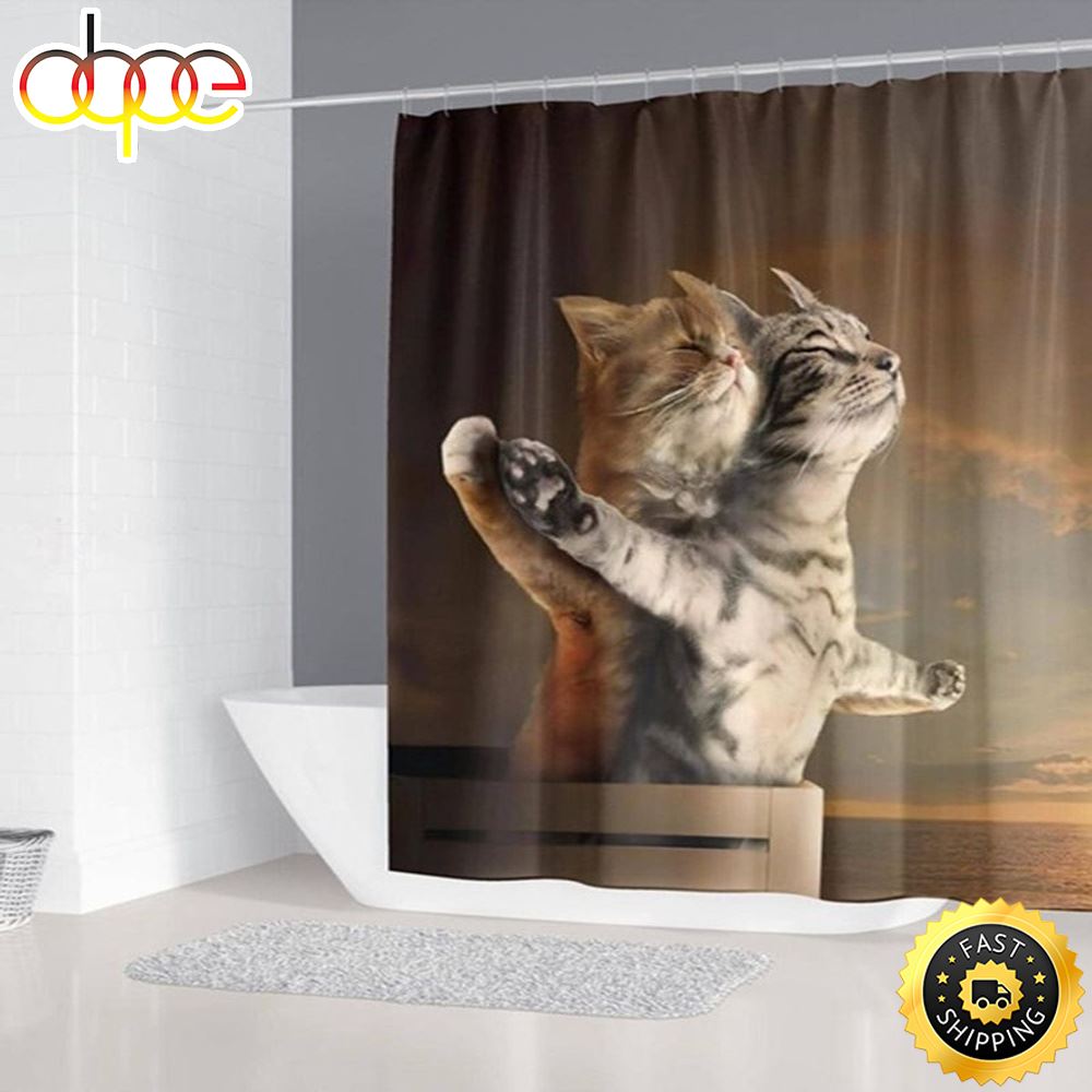 Couple Cats Romantic Shower Curtains Valentines Day Decor Happy International Cat Day