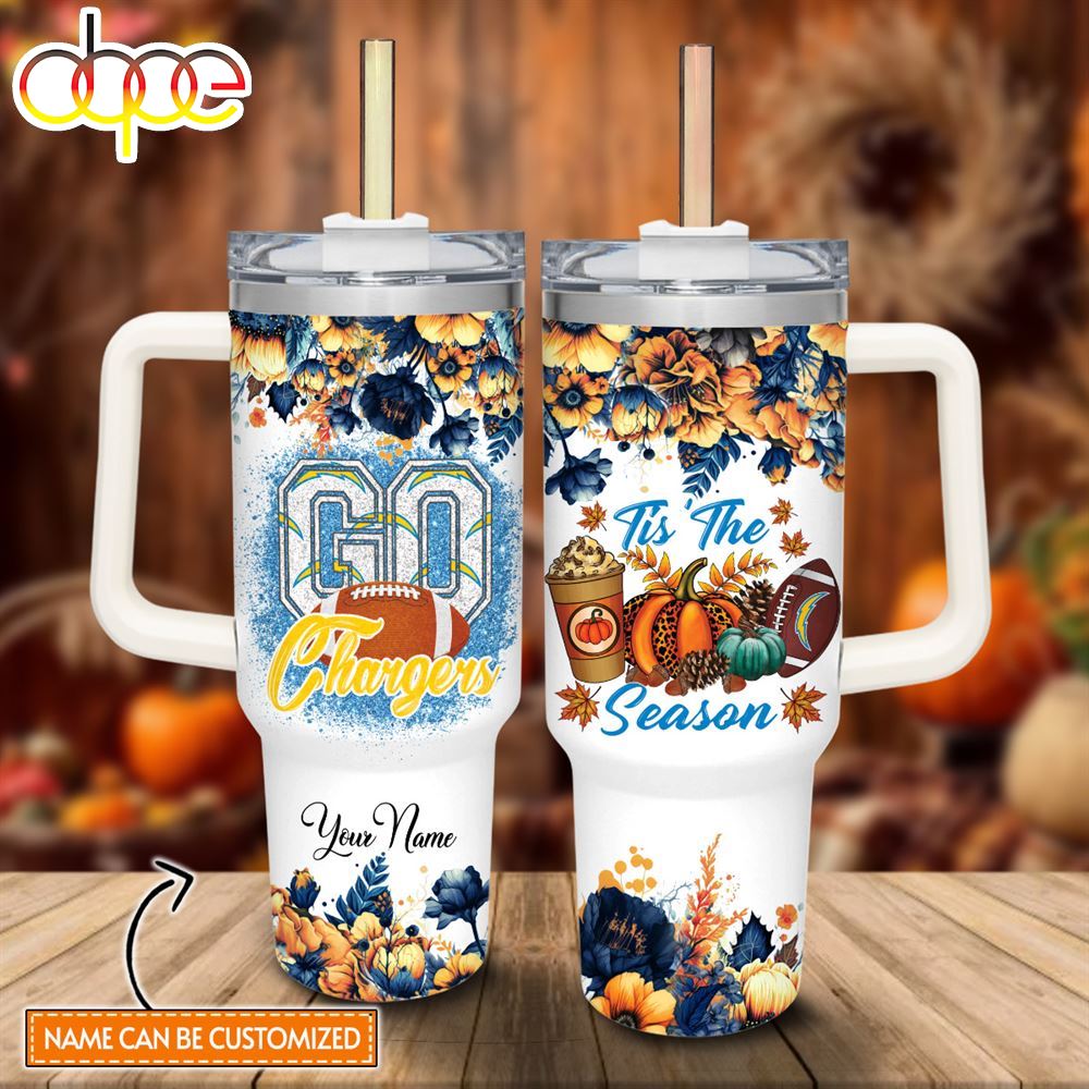 Custom Name Go Chargers Tis The Season Flower Pattern 40oz Stainless Steel Tumbler With Handle And Straw Lid