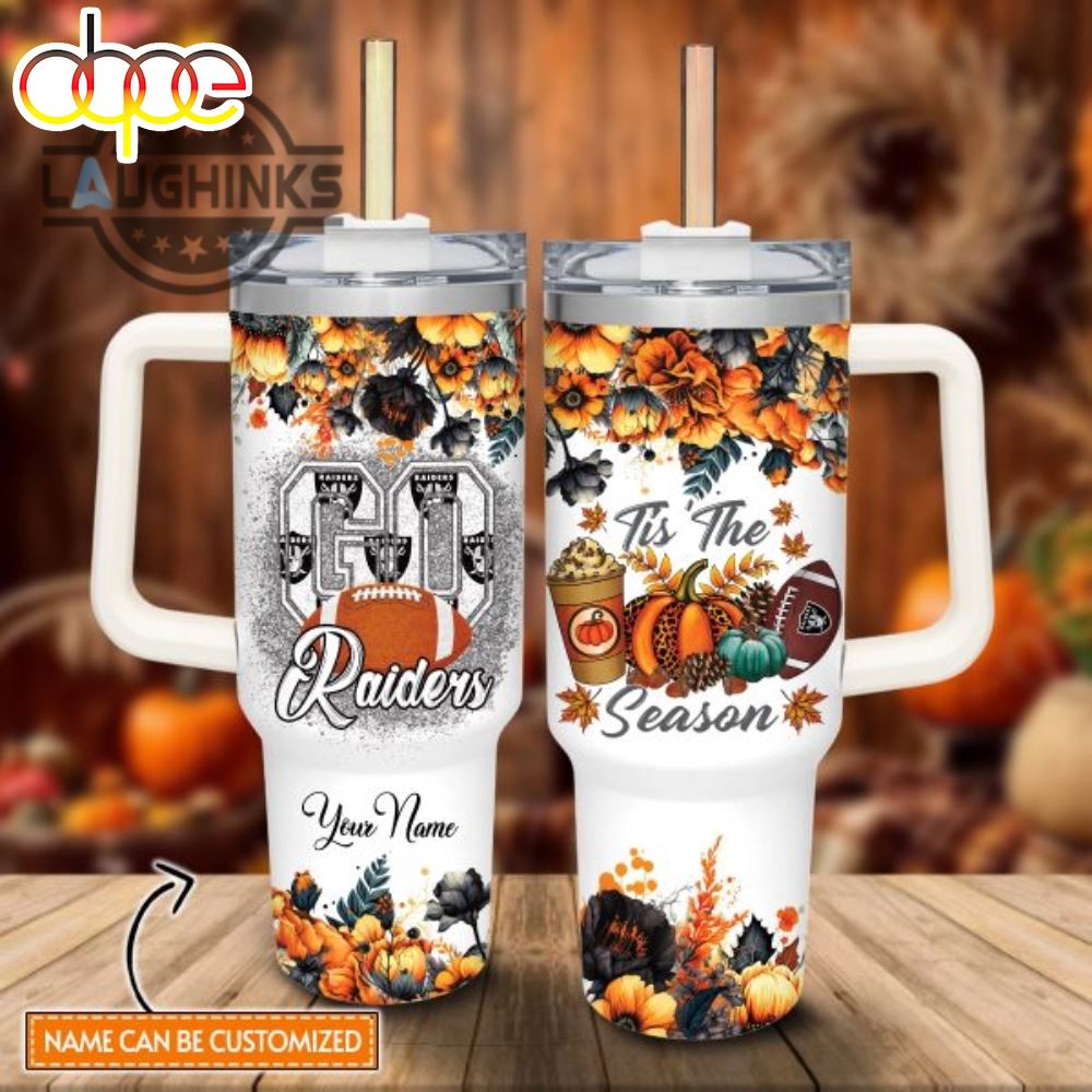 Custom Name Go Raiders Tis The Season Flower Pattern 40Oz Stainless Steel Tumbler With Handle And Straw Lid 40 Oz Stanley Travel Cups NEW