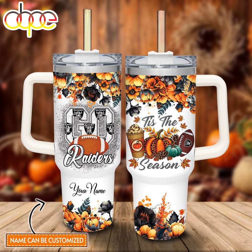 Custom Name Go Raiders Tis The Season Flower Pattern 40oz Stainless Steel Tumbler With Handle And Straw Lid