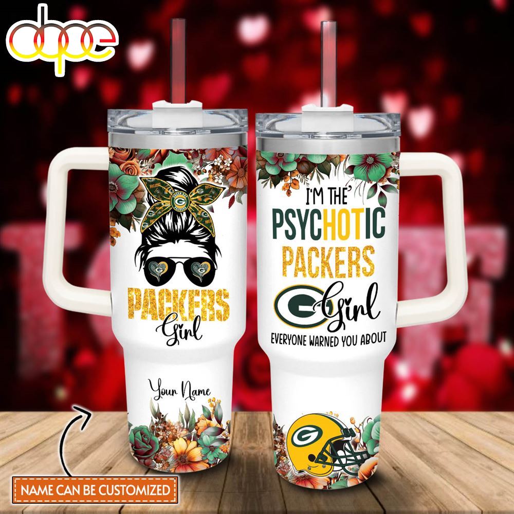 Custom Name Im The Psychotic Packers Girl Flower Pattern 40oz Stainless Steel Tumbler With Handle And Straw Lid