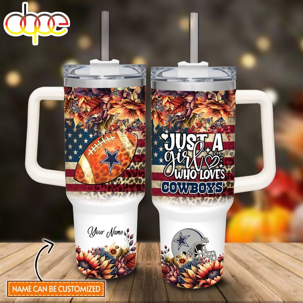 Custom Name Just A Girl Loves CB Fall Flower Sublimation Pattern 40oz Tumbler With Handle And Straw Lid
