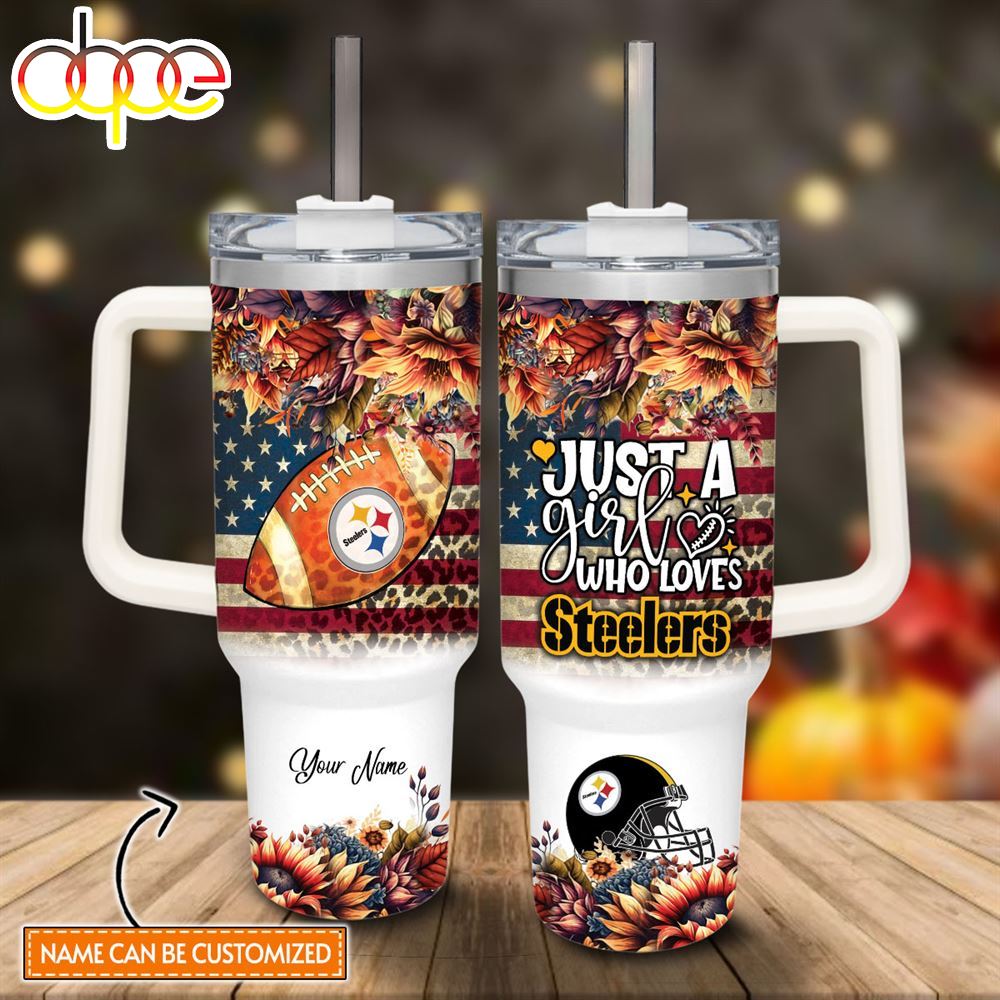 Custom Name Just A Girl Loves PS Fall Flower Sublimation Pattern 40oz Tumbler With Handle And Straw Lid