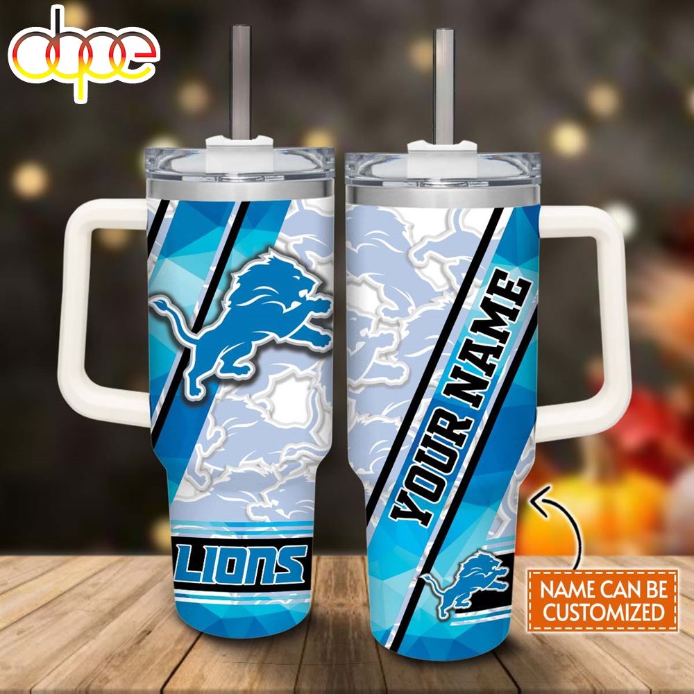 Custom Name Lions Pattern 40oz Stainless Steel Tumbler With Handle And Straw Lid