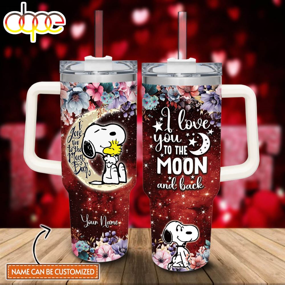 Custom Name Snoopy I Love You To The Moon Amp Back 40oz Stainless Steel Tumbler With Handle And Straw Lid
