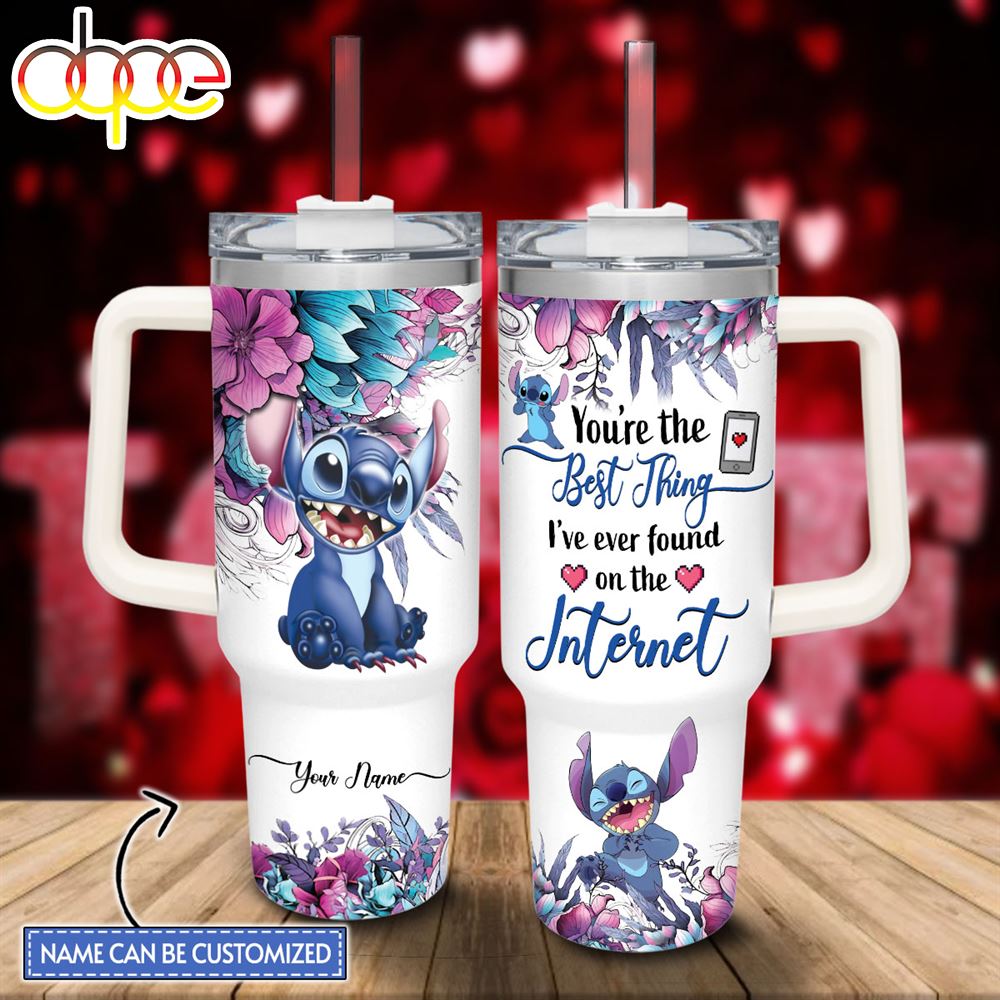 Custom Name Stitch You're The Best Thing 40oz Stainless Steel Tumbler with Handle and Straw Lid