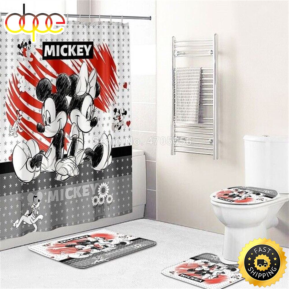 Disney Cartoon Mickey Minie Mouse Love Cute Shower Curtain Sets Bathroom Sets