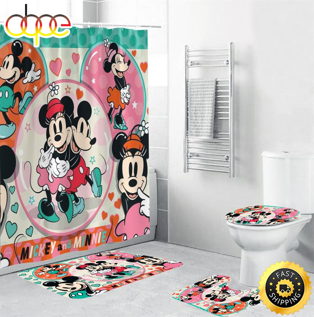 Disney Cartoon Mickey Minie Mouse Shower Curtain Sets Bathroom Sets