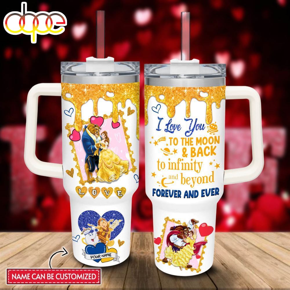 Disney Custom Name Beauty Amp The Beast Love You To The Moon Amp Back 40oz Stainless Steel Tumbler