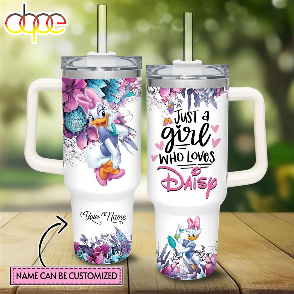 Disney Custom Name Just A Girl Loves Daisy Duck Flower Pattern 40oz Tumbler