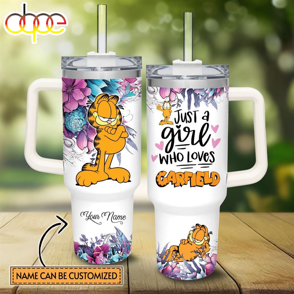 Disney Custom Name Just A Girl Loves Garfield Flower Pattern 40oz Tumbler