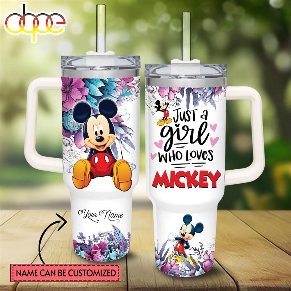 Disney Custom Name Just A Girl Loves Mickey Mouse Flower Pattern 40oz Tumbler