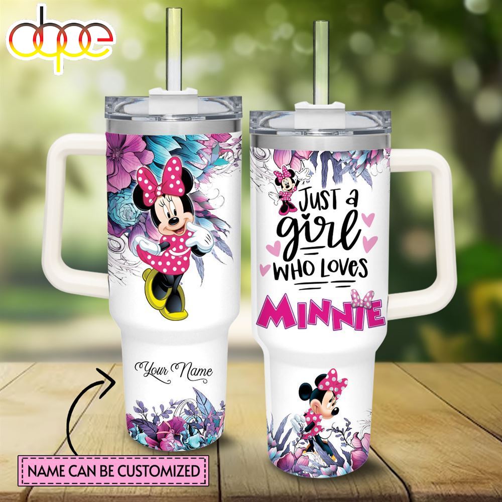 Disney Custom Name Just A Girl Loves Minnie Mouse Flower Pattern 40oz Tumbler