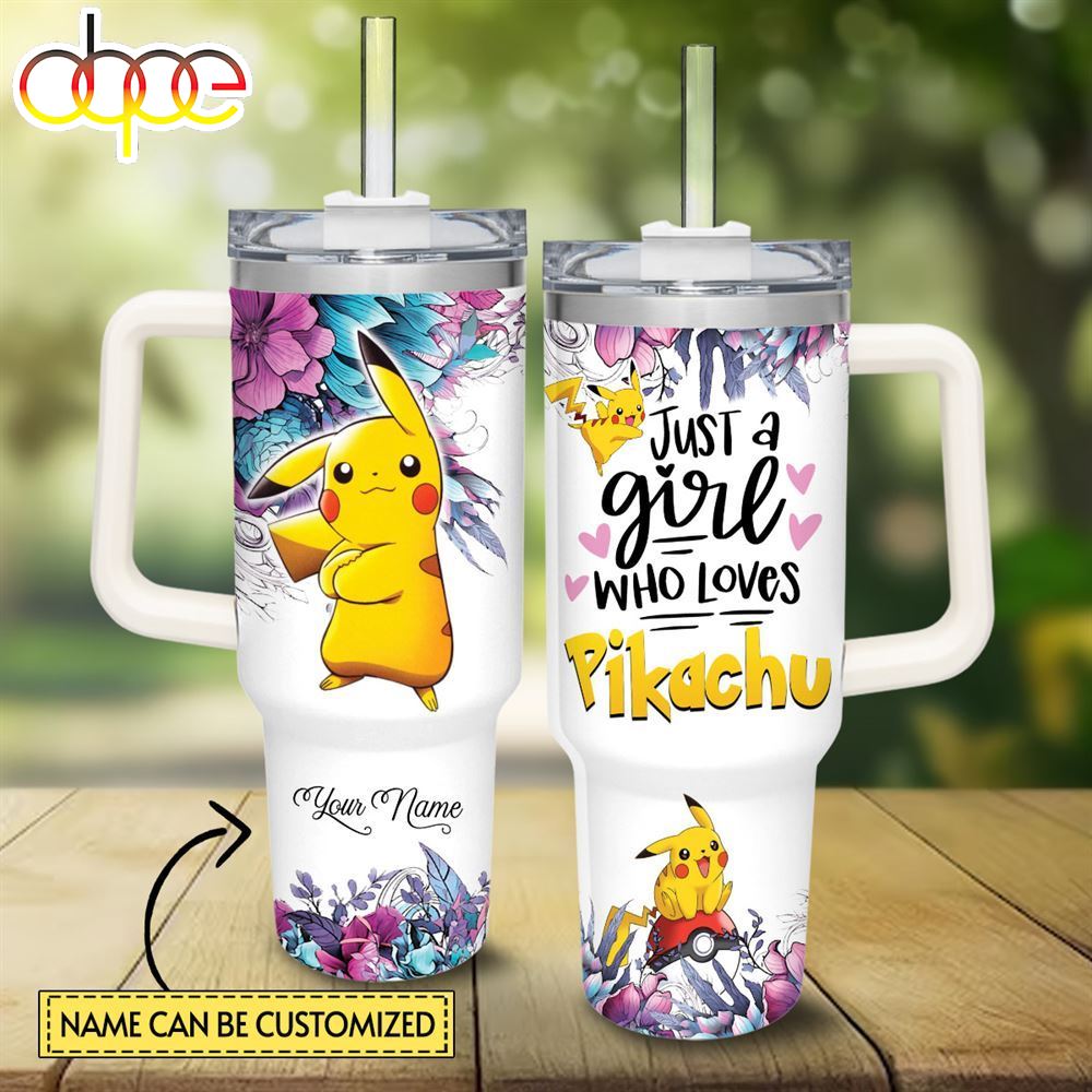 Disney Custom Name Just A Girl Loves Pikachu Flower Pattern 40oz Tumbler