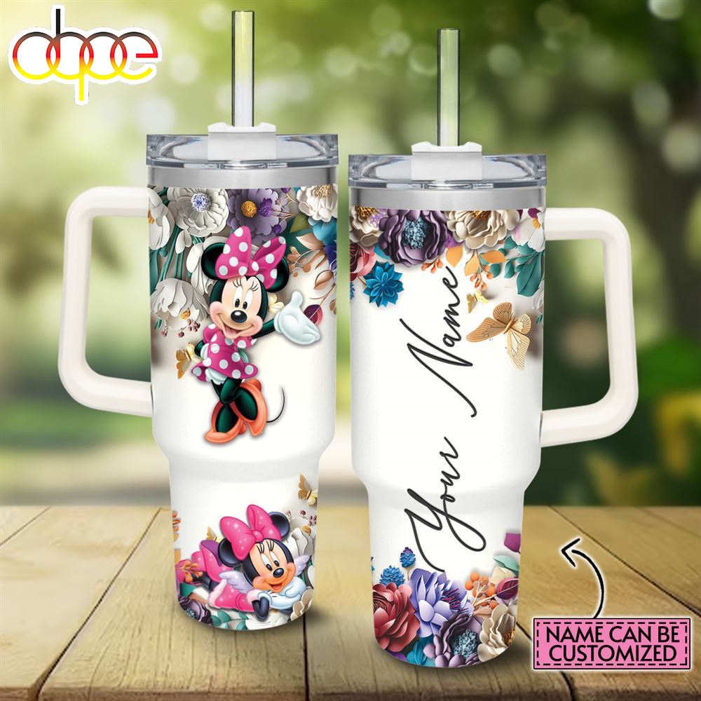 Disney Custom Name Minnie Mouse 3d Colorful Flower Sublimation Pattern 40oz Tumbler