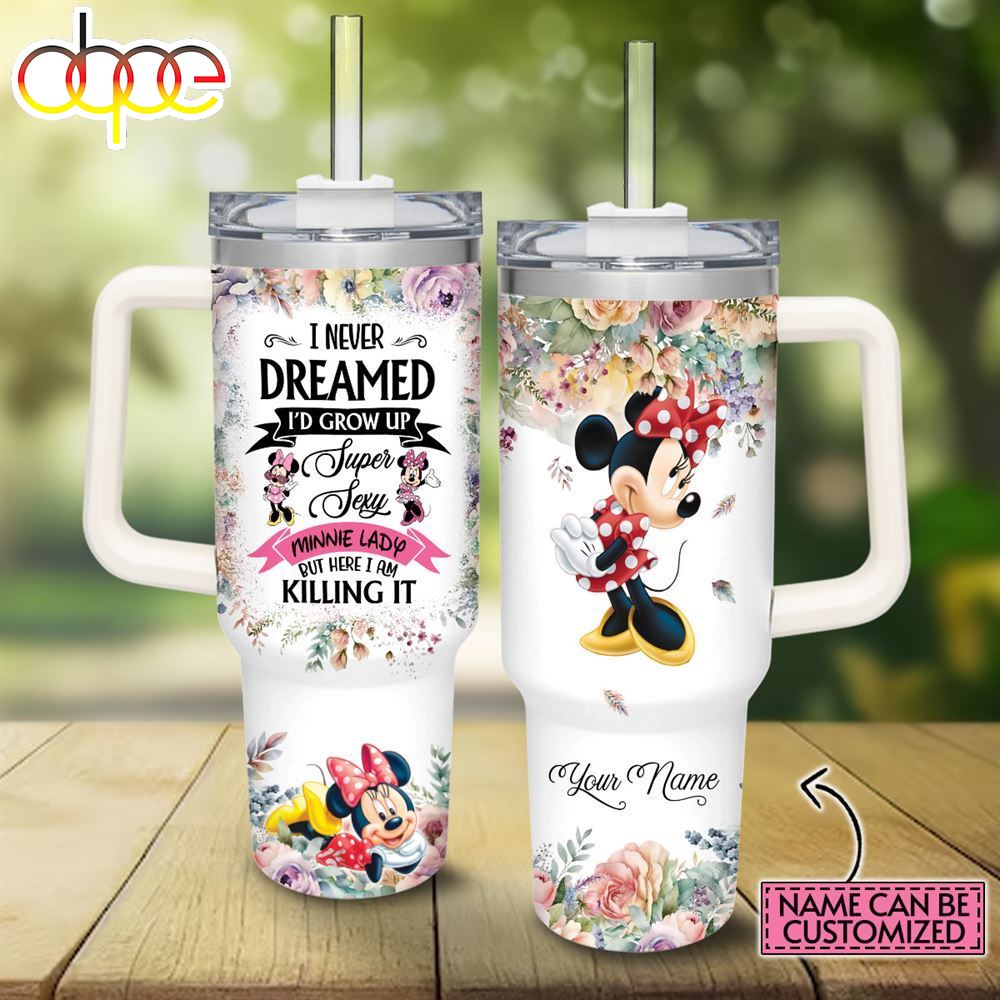Disney Custom Name Super Sexy Minnie Mouse Lady Vintage Flower Pattern 40oz Stainless Steel Tumbler