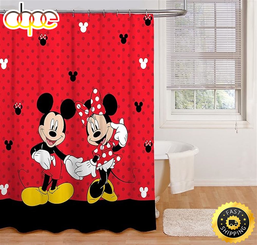 Disney Jay Franco Mickey Mouse Minnie Mouse Shower Curtain Easy Care Fabric Kids Bath Curtain